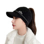 New wool hollow top hat for women's warm ear protection
