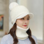 Women's Knitted Flat Tongue Hat Two Piece Set Rabbit Hair Letter Warm Baseball Hat Ear Protection Neck Waiver Wool Hat