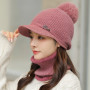 Women's Knitted Flat Tongue Hat Two Piece Set Rabbit Hair Letter Warm Baseball Hat Ear Protection Neck Waiver Wool Hat