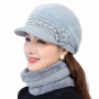 Beanie Hats for Women with Thick Fleece Lined Scarf Set Rabbit Fur Warm Knitted Hat Skull Cap Neck Warmer