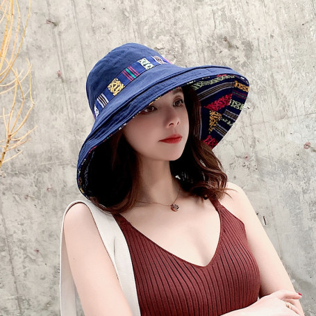 Women's Hat Bucket Hat Fashion All-match Four Seasons Big Brim Panama Basin cap Double-Sided