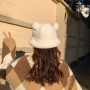 Leopard Fur Bucket Hat Bear Ear Ball Plush Soft Warm Thick Basin Hat Protection