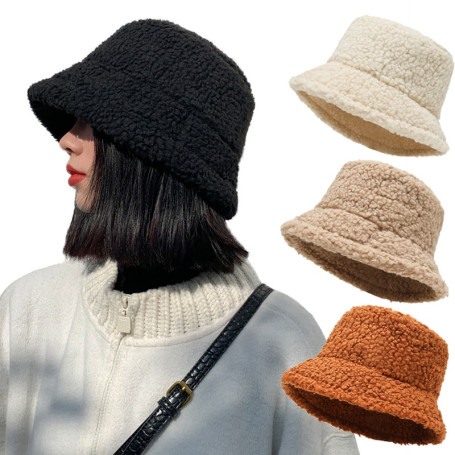 Bucket Hats Lamb Wool Faux Fur Fisherman Caps Women Thicken Plush Hats Outdoor Keep Warm Fishing Caps Unisex