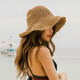 Simple Girl Sun Hat Wide Brim Floppy  Straw Dome Weave Bucket Hat