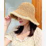 Simple Girl Sun Hat Wide Brim Floppy  Straw Dome Weave Bucket Hat