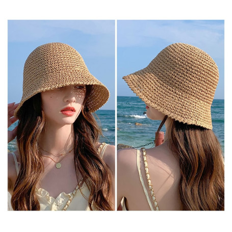 Simple Girl Sun Hat Wide Brim Floppy  Straw Dome Weave Bucket Hat