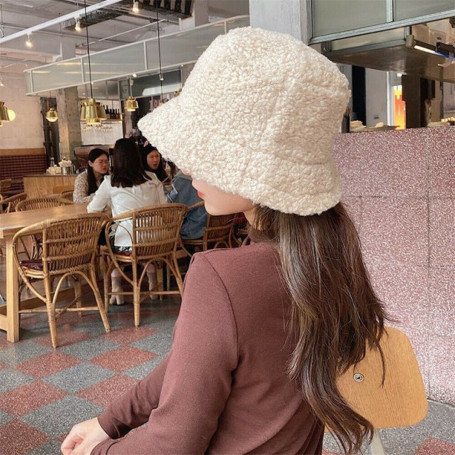 Bucket Hat Fashion Lamb Wool Cap Men Women Fisherman Cap Warm Casual Outdoor Panama Hat