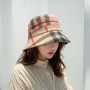 Bucket Hats Female Bob Pot Caps For Women Snowflake Cotton Plaid Pattern Design