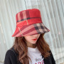 Bucket Hats Female Bob Pot Caps For Women Snowflake Cotton Plaid Pattern Design