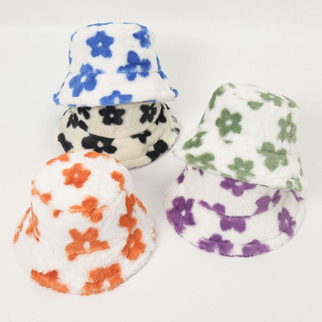 Women's Flower Rabbit Fur Hat Bucket Cap Fisherman's Hat Retro Knitted Wool Basin Bucket Hat