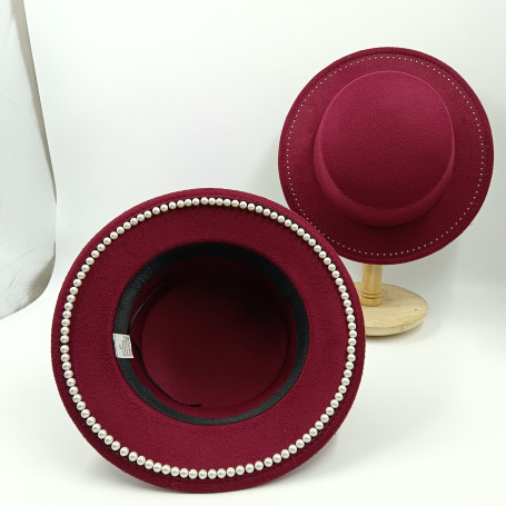 Pearl fedora felt hat women's French elegant hat unisex point drill fedora wide brim jazz hat flat cap