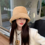 Korean Fashion Furry Warm Bucket Hats For Women Cute Plush Solid Color Windproof Thicken Outdoor Fisherman Cap Hat