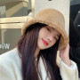 Korean Fashion Furry Warm Bucket Hats For Women Cute Plush Solid Color Windproof Thicken Outdoor Fisherman Cap Hat