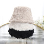 Korean Fashion Furry Warm Bucket Hats For Women Cute Plush Solid Color Windproof Thicken Outdoor Fisherman Cap Hat