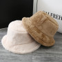 Fashion Women Fluffy Fur Bucket Hat Soft Plush Panama Cap femme Vintage Leopard Bob Sunbonnet Visors