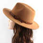Belt Wool Fedoras Hat For Women Men Vintage British Style Round Bowler Caps Flat Brim Felt Jazz Hats