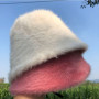 Hat winter women's fashion Solid color rabbit fur hat bucket cap  fisherman's hat retro knitted wool basin Bucket Hat