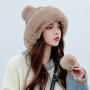 Beanie Cap Thick Warm Fleece Inside Knitted Hat  Riding Ski Cap Fashion Female Hats