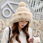 Beanie Cap Thick Warm Fleece Inside Knitted Hat  Riding Ski Cap Fashion Female Hats