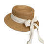Straw Hat Women Wide Brim Sun Protection Beach Hat Black and White Ribbon Bowknot Straw Cap Casual Ladies Flat Top Panama Hat