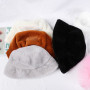 1 pc Faux Fur Winter Warm Fisherman's Hat For Women Fashion Solid Color Vacation Cap Thickened Soft Bucket Hat New Arrivel
