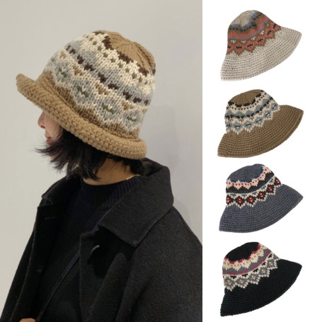 Hand-knitted Bucket Hat Vintage Floral Basin Hat Fisherman Hat Basin Hat for Sisters Friends Women Daily Wear
