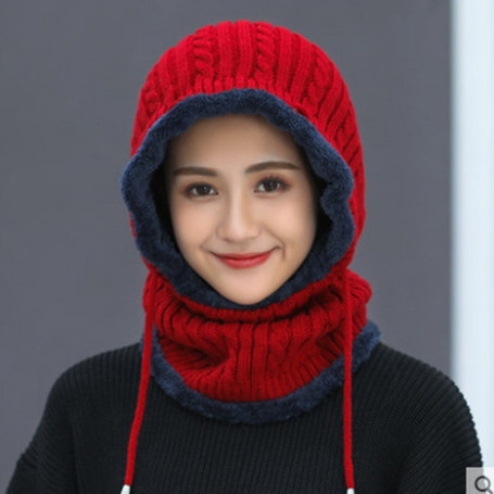 Hijab Cap Women's Dense Hat Women Knitted Cap Mask Set Hooded for Winter Warm Russia Outdoor Ski Windproof Hat Beanies