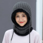 Hijab Cap Women's Dense Hat Women Knitted Cap Mask Set Hooded for Winter Warm Russia Outdoor Ski Windproof Hat Beanies