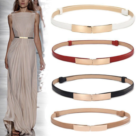 Belt Dress Simple Versatile Fashion Women Leather Belt Thin Skinny Metal Gold Elastic Buckle Waistband Belt Dress Accessories