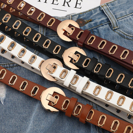 Simple Women's Needle Buckle Hollow Artificial Leather Alloy Belt Casual Slim Belt Decorative Fashion Personality Belt
