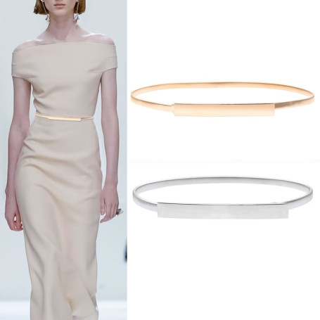 Gold Silver Belts For Women Dresses Elastic Stretch Female Waist Belts Metal Plate Thin Ladies Dress Belts