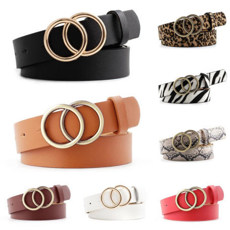 Double Ring Women Fashion Waist  PU Leather Metal Buckle Heart Pin For Ladies Leisure Dress Jeans Wild Waistband