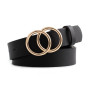 Double Ring Women Fashion Waist  PU Leather Metal Buckle Heart Pin For Ladies Leisure Dress Jeans Wild Waistband