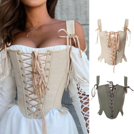 Lace Up Tank Tops Shaping Girdle Halter Tops Retro Corset Bustiers Crop Top Waist Cincher Corset With Straps