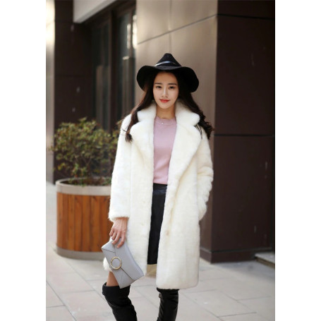 Women Mink Faux Fur Coat Solid Female Turn Down Collar Winter Warm Fake Fur Lady Coat Casual Jacket