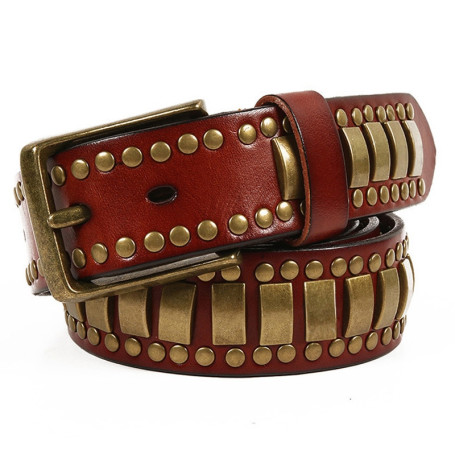 Punk Rock Belts Geometry Pattern for Men for Women Rivet Studded Belts First Layer of Cowskin Hip Pop Decorative Belts
