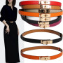 New Luxury Brand High Quality Women Real Leather 1.8cm Width Belts Golden Lock Buckle Dress