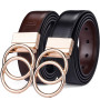 Women Leather Reversible Belt Double O Ring Rotate Buckle Two Side Waist Jeans Dress