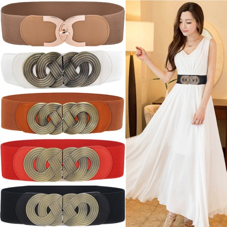 Wide Elastic Waist Belt Ladies Retro Fashion Cinch Stretchy Stylish PU Leather Dress Waistband