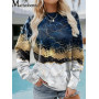 Autumn Elegant Geometric Print Loose Pullover Hoodie Women Fashion Winter Office Clothes Female O Neck Sweatshirt Daily Tops New