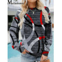Autumn Elegant Geometric Print Loose Pullover Hoodie Women Fashion Winter Office Clothes Female O Neck Sweatshirt Daily Tops New