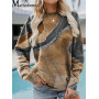 Autumn Elegant Geometric Print Loose Pullover Hoodie Women Fashion Winter Office Clothes Female O Neck Sweatshirt Daily Tops New