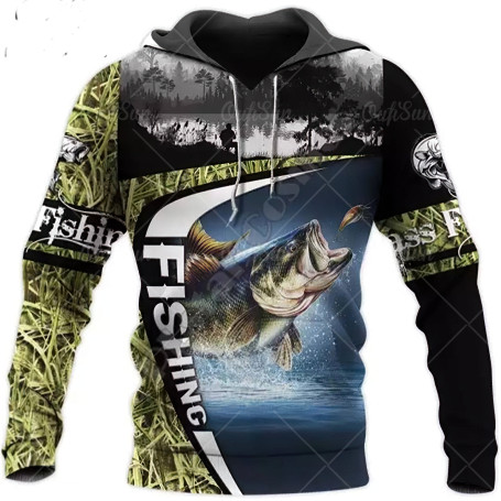3D Fishing Printed Men's Hoodie Loose Designer Sweatshirt Pullover XL