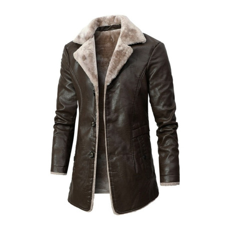 Long Suit Collar Men's Windbreaker Leather Jacket Coat