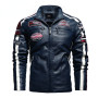 Men's Vintage Motorcycle Leather Jacket Embroidery Bomber PU Overcoat