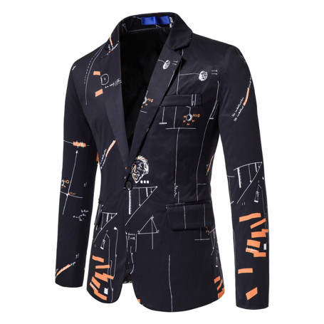 Men's Blazer Fashion One-Button Print Jacket
