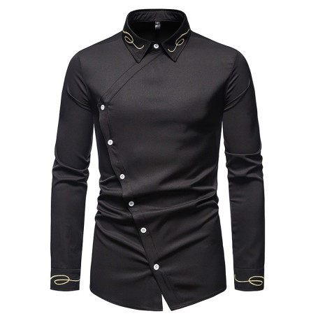 Men's Embroidered Asymmetric Long-Sleeve Western Shirt