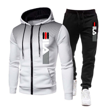 Men's Clothing Set Hoodie Fleece Zipper Sweatshirt + Sport Sweatpants