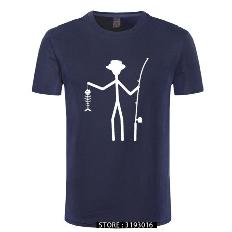 Men's Fisherman Stick Figure Holding Fish Bones Cotton Short Sleeve T-Shirt