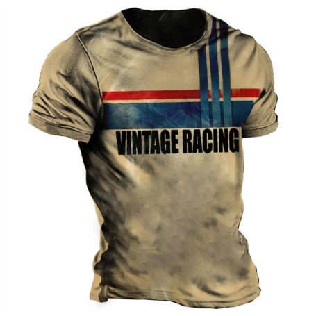 Men's Vintage T-shirt Racing 3D Print Pullover Oversized Clothing